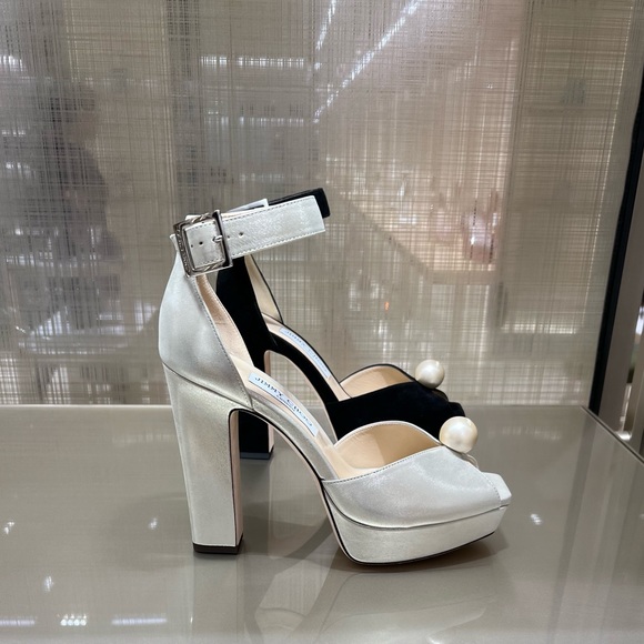 Jimmy Choo shimmer suede pearl 120mm Socorie Platform, 11B: Champagne/white - Picture 2 of 4